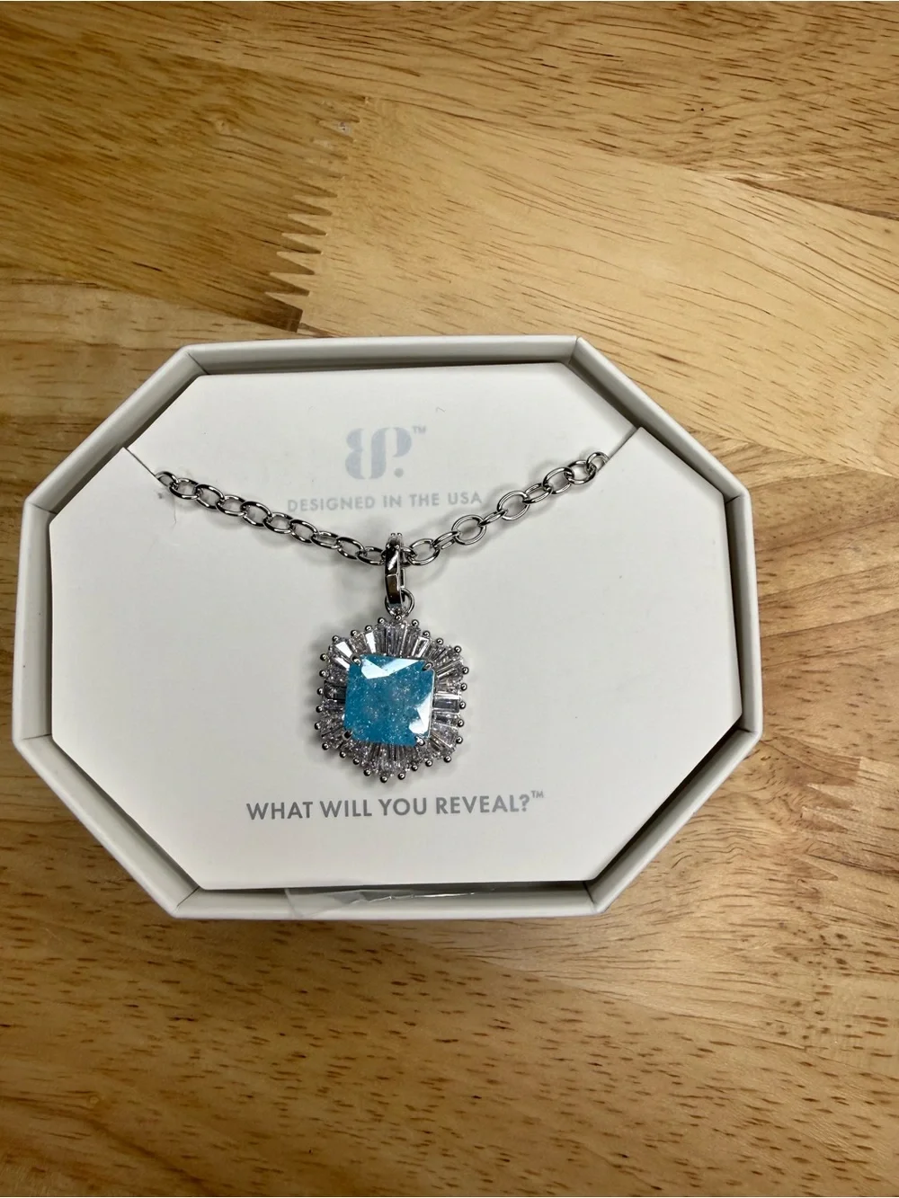 Bomb Party Silver Blue Crystal Halo Pendant Necklace NWT
